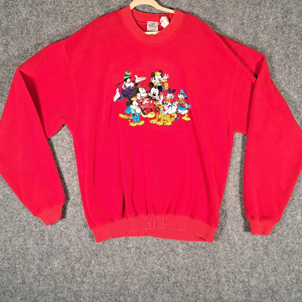 Disney Fleece Pullover Small Mickey Minnie Goofy Donald Daisy Red Sweater Unisex